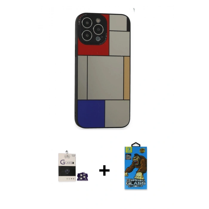MARSİLYAN™- iPhone 14 Pro Max Kılıf Odak Klasik Serisi - Siyah 18D Cam Ekran Koruyucu + Gümüş Bilvis Titan Kamera Lens