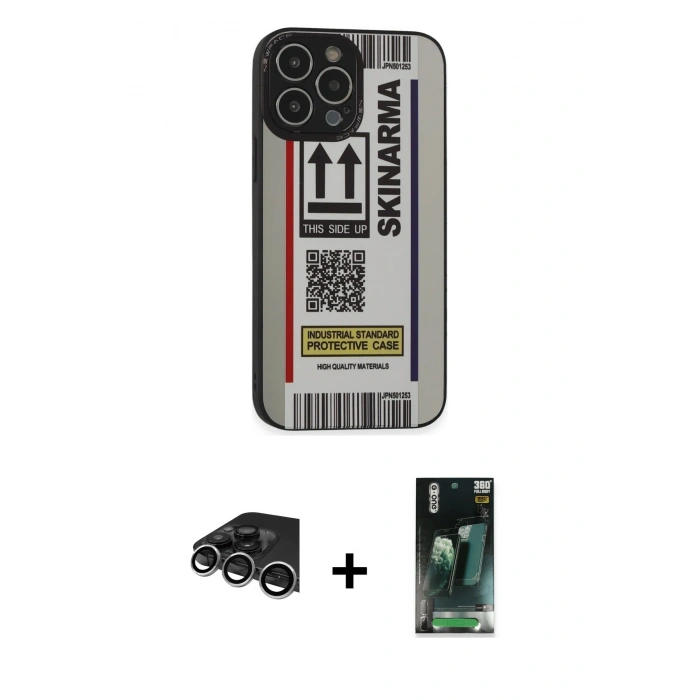 MARSİLYAN™- iPhone 14 Pro Max Kılıf Odak Klasik Serisi - Siyah 360 Mat Full Body Arka Koruyucu + Gümüş Raze Metal Kamera Lens