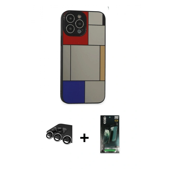 MARSİLYAN™- iPhone 14 Pro Max Kılıf Odak Klasik Serisi - Siyah 360 Mat Full Body Arka Koruyucu + Gümüş Raze Metal Kamera Lens