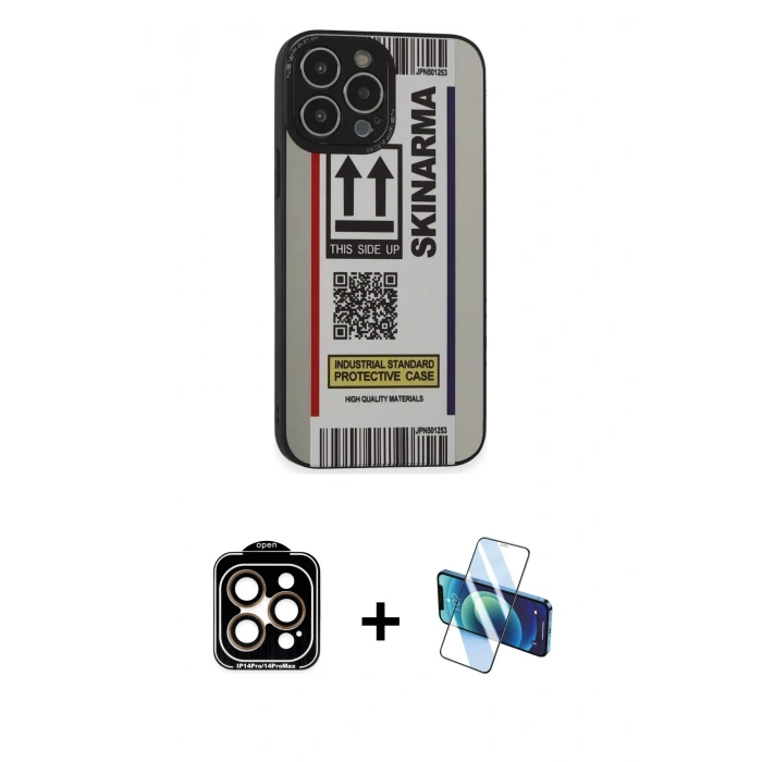 MARSİLYAN™- iPhone 14 Pro Max Kılıf Odak Klasik Serisi - Siyah 3D Antistatik Cam Ekran Koruyucu + PVD Metal Kamera Lens - TU