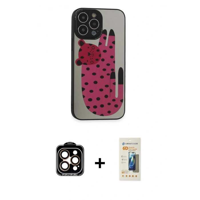 MARSİLYAN™- iPhone 14 Pro Max Kılıf Odak Klasik Serisi - Siyah 6D Mat Seramik Hayalet Nano Ekran Koruyucu + PVD Metal Kamera Lens - TU