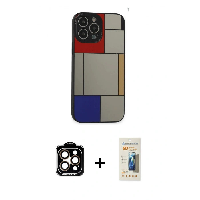 MARSİLYAN™- iPhone 14 Pro Max Kılıf Odak Klasik Serisi - Siyah 6D Mat Seramik Hayalet Nano Ekran Koruyucu + PVD Metal Kamera Lens - TU
