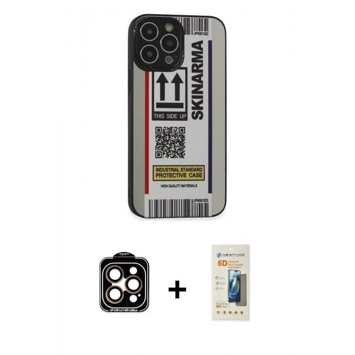 MARSİLYAN™- iPhone 14 Pro Max Kılıf Odak Klasik Serisi - Siyah 6D Mat Seramik Hayalet Nano Ekran Koruyucu + PVD Metal Kamera Lens - TU