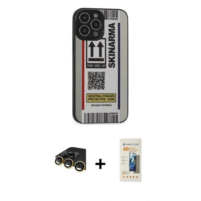 MARSİLYAN™- iPhone 14 Pro Max Kılıf Odak Klasik Serisi - Siyah 6D Mat Seramik Hayalet Nano Ekran Koruyucu + Raze Metal Kamera Lens - GD