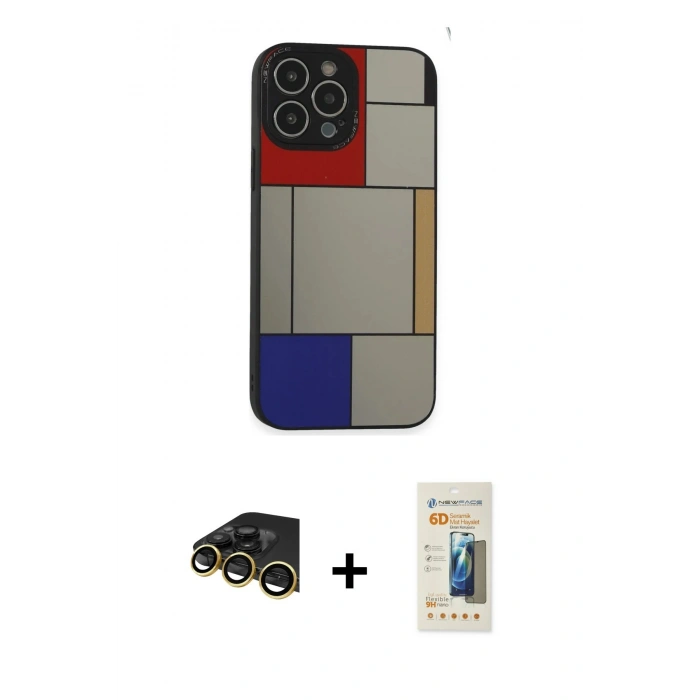 MARSİLYAN™- iPhone 14 Pro Max Kılıf Odak Klasik Serisi - Siyah 6D Mat Seramik Hayalet Nano Ekran Koruyucu + Raze Metal Kamera Lens - GD