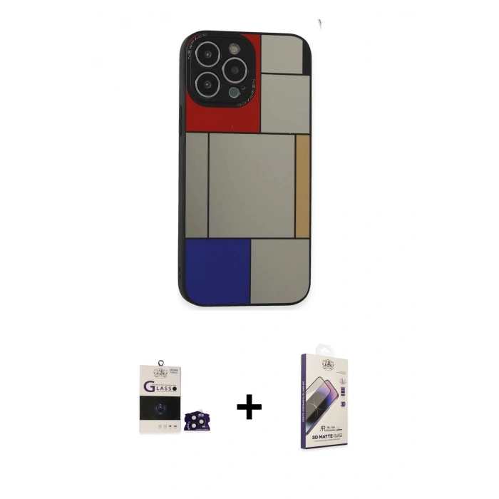 MARSİLYAN™- iPhone 14 Pro Max Kılıf Odak Klasik Serisi - Siyah Bilvis 3D Mat Cam Ekran Koruyucu + Bilvis Titan Kamera Lens - DNMR