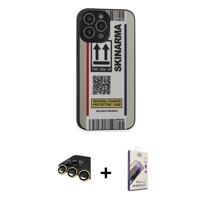 MARSİLYAN™- iPhone 14 Pro Max Kılıf Odak Klasik Serisi - Siyah Bilvis 3D Mat Cam Ekran Koruyucu + Raze Metal Kamera Lens - GD