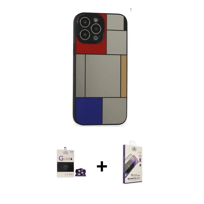 MARSİLYAN™- iPhone 14 Pro Max Kılıf Odak Klasik Serisi - Siyah Bilvis 3D Mat Cam Ekran Koruyucu + Bilvis Titan Kamera Lens - GS