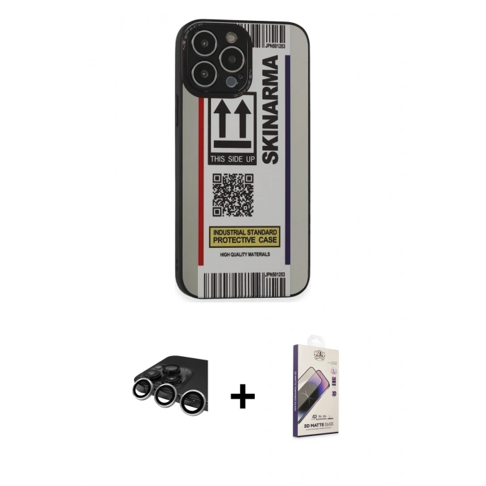MARSİLYAN™- iPhone 14 Pro Max Kılıf Odak Klasik Serisi - Siyah Bilvis 3D Mat Cam Ekran Koruyucu + Raze Metal Kamera Lens - GS
