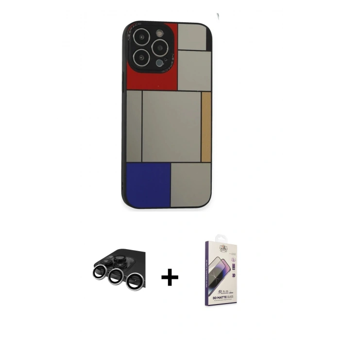 MARSİLYAN™- iPhone 14 Pro Max Kılıf Odak Klasik Serisi - Siyah Bilvis 3D Mat Cam Ekran Koruyucu + Raze Metal Kamera Lens - GS