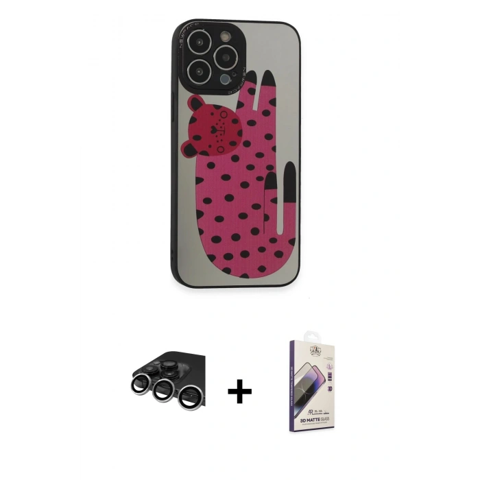 MARSİLYAN™- iPhone 14 Pro Max Kılıf Odak Klasik Serisi - Siyah Bilvis 3D Mat Cam Ekran Koruyucu + Raze Metal Kamera Lens - GS