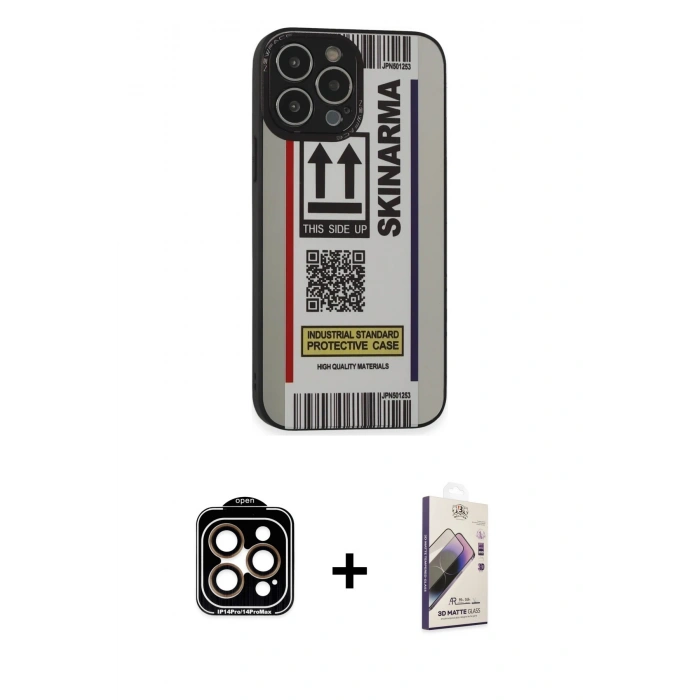 MARSİLYAN™- iPhone 14 Pro Max Kılıf Odak Klasik Serisi - Siyah Bilvis 3D Mat Cam Ekran Koruyucu + Turuncu PVD Metal Kamera Lens