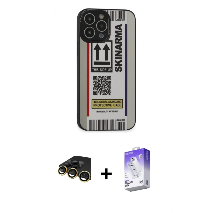 MARSİLYAN™- iPhone 14 Pro Max Kılıf Odak Klasik Serisi - Siyah Bilvis 5in1 3D Magic Cam Ekran Koruyucu + Raze Metal Kamera Lens - GD
