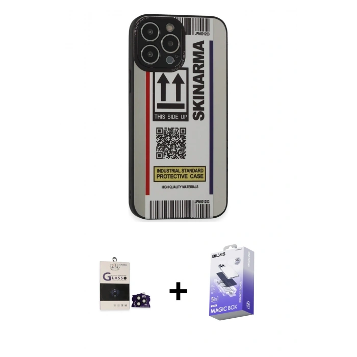 MARSİLYAN™- iPhone 14 Pro Max Kılıf Odak Klasik Serisi - Siyah Bilvis 5in1 5D Magic Hayalet Cam Ekran Koruyucu + Siyah Bilvis Titan Kamera Lens