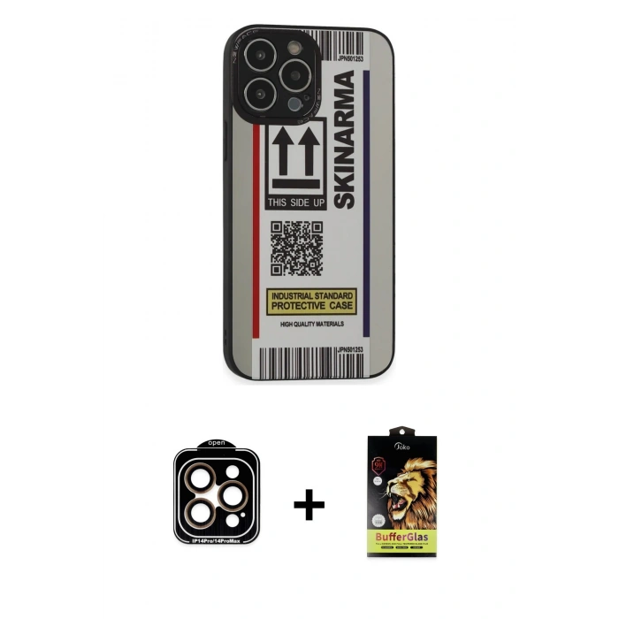 MARSİLYAN™- iPhone 14 Pro Max Kılıf Odak Klasik Serisi - Siyah Buffer Cam Ekran Koruyucu + PVD Metal Kamera Lens - TU