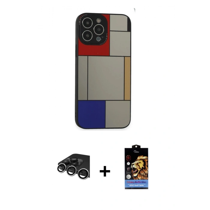 MARSİLYAN™- iPhone 14 Pro Max Kılıf Odak Klasik Serisi - Siyah Buffer Hayalet Cam Ekran Koruyucu + Raze Metal Kamera Lens - GS