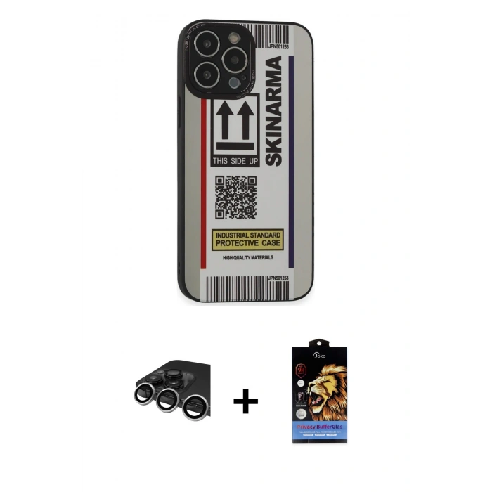 MARSİLYAN™- iPhone 14 Pro Max Kılıf Odak Klasik Serisi - Siyah Buffer Hayalet Cam Ekran Koruyucu + Raze Metal Kamera Lens - GS