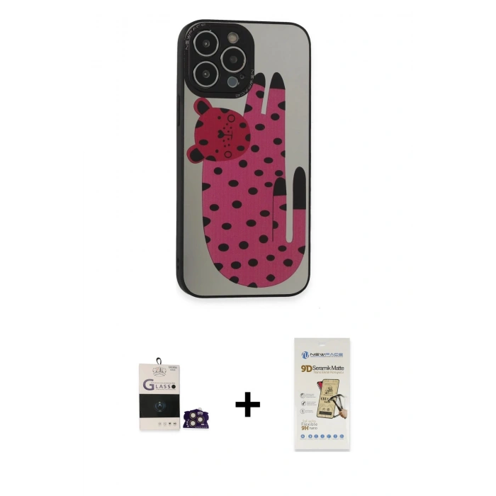 MARSİLYAN™- iPhone 14 Pro Max Kılıf Odak Klasik Serisi - Siyah Mat Seramik Nano Ekran Koruyucu + Gold Bilvis Titan Kamera Lens