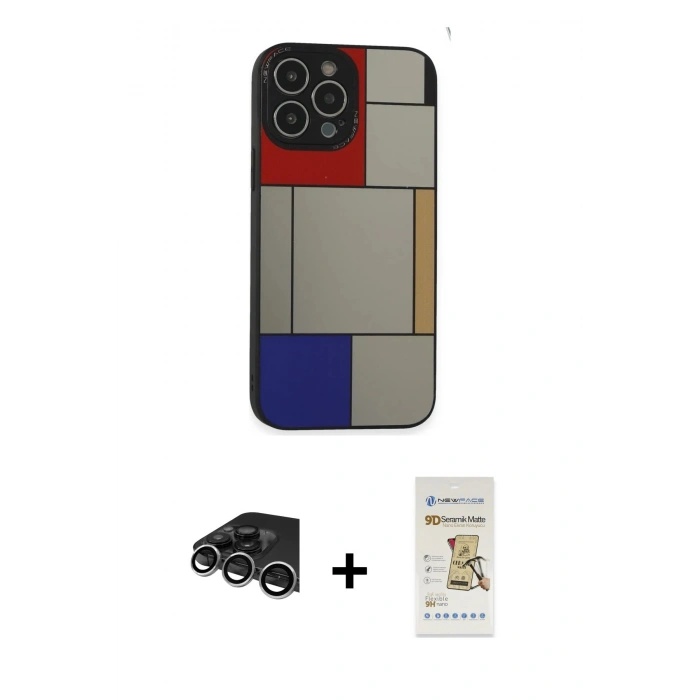 MARSİLYAN™- iPhone 14 Pro Max Kılıf Odak Klasik Serisi - Siyah Mat Seramik Nano Ekran Koruyucu + Raze Metal Kamera Lens - GS