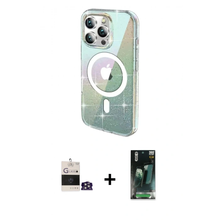 MARSİLYAN™- iPhone 14 Pro Max Kılıf Odak Modern Serisi - Şeffaf 360 Full Body Arka Koruyucu + Bilvis Titan Kamera Lens - GS
