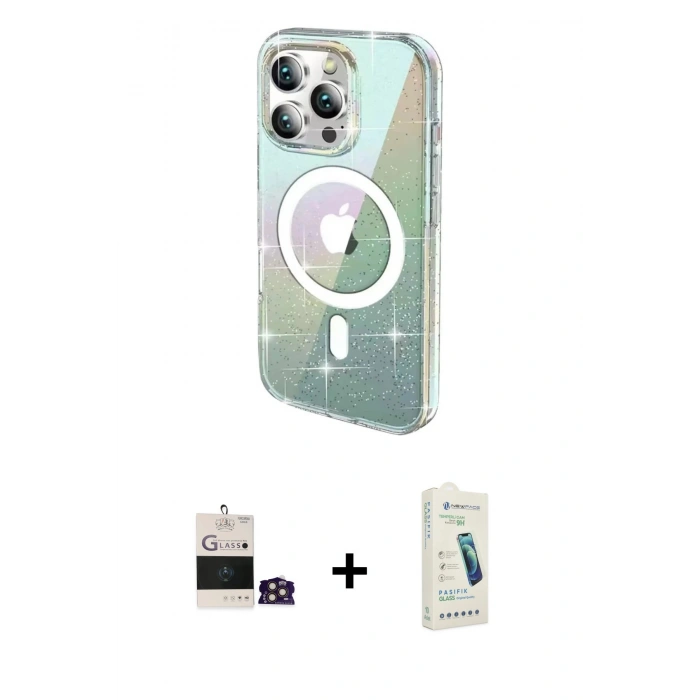 MARSİLYAN™- iPhone 14 Pro Max Kılıf Odak Modern Serisi - Şeffaf Pasifik Cam Ekran Koruyucu + Bilvis Titan Kamera Lens - GD