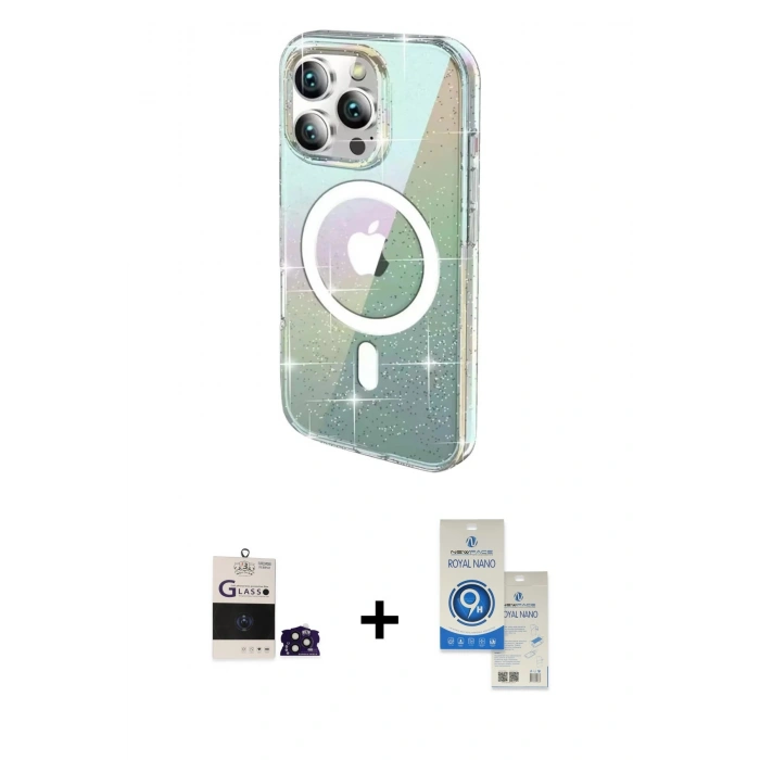 MARSİLYAN™- iPhone 14 Pro Max Kılıf Odak Modern Serisi - Şeffaf Royal Nano Ekran Koruyucu + Derin Mor Bilvis Titan Kamera Lens