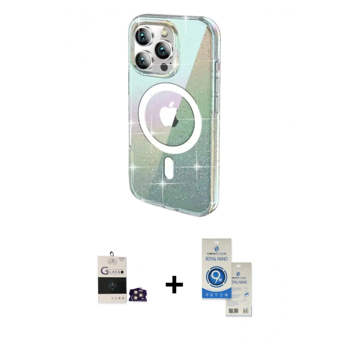 MARSİLYAN™- iPhone 14 Pro Max Kılıf Odak Modern Serisi - Şeffaf Royal Nano Ekran Koruyucu + Bilvis Titan Kamera Lens - GD