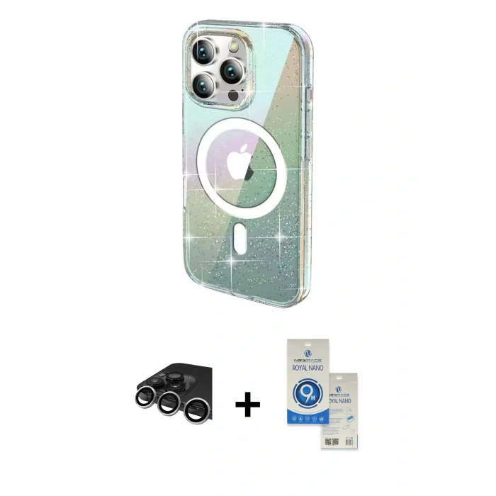 MARSİLYAN™- iPhone 14 Pro Max Kılıf Odak Modern Serisi - Şeffaf Royal Nano Ekran Koruyucu + Raze Metal Kamera Lens - GS