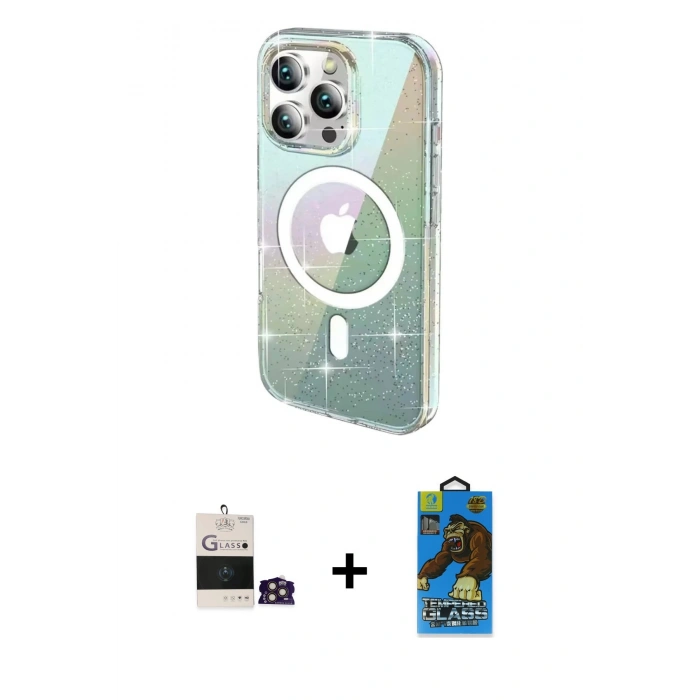 MARSİLYAN™- iPhone 14 Pro Max Kılıf Odak Modern Serisi - Siyah 18D Cam Ekran Koruyucu + Bilvis Titan Kamera Lens - GD