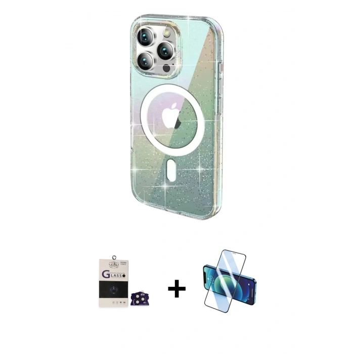 MARSİLYAN™- iPhone 14 Pro Max Kılıf Odak Modern Serisi - Siyah 3D Antistatik Cam Ekran Koruyucu + Bilvis Titan Kamera Lens - DNMR