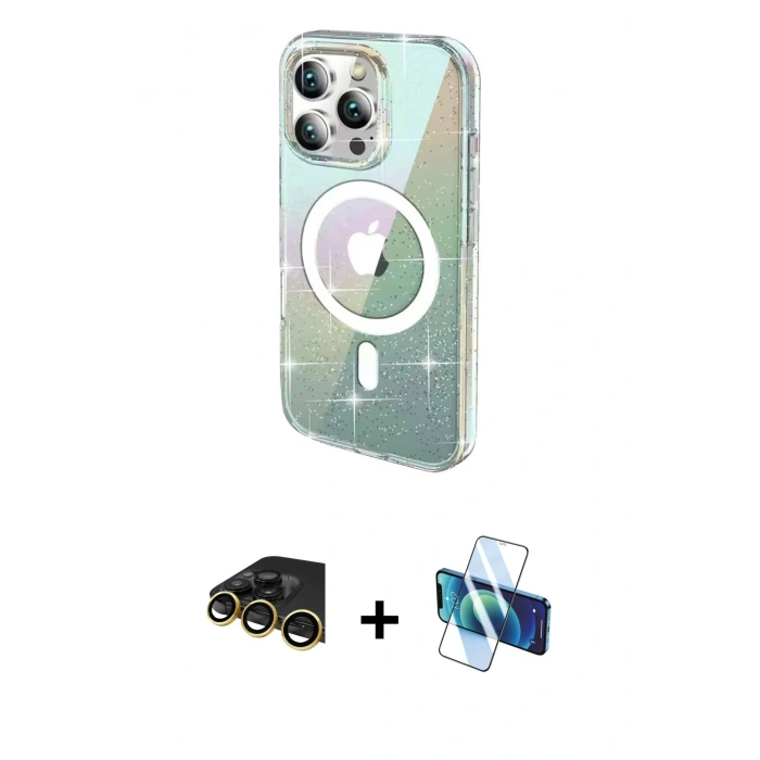 MARSİLYAN™- iPhone 14 Pro Max Kılıf Odak Modern Serisi - Siyah 3D Antistatik Cam Ekran Koruyucu + Raze Metal Kamera Lens - GD
