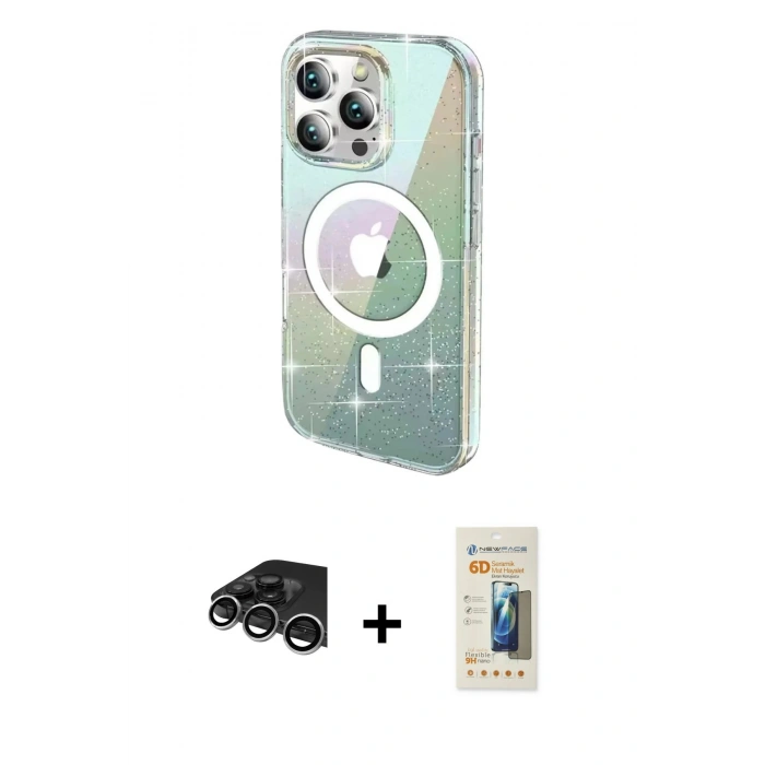 MARSİLYAN™- iPhone 14 Pro Max Kılıf Odak Modern Serisi - Siyah 6D Mat Seramik Hayalet Nano Ekran Koruyucu + Raze Metal Kamera Lens - GS
