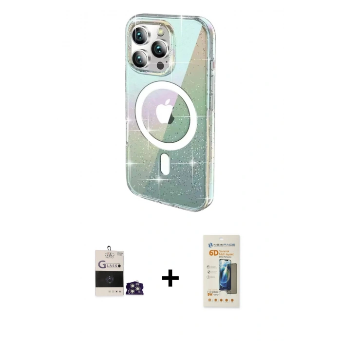 MARSİLYAN™- iPhone 14 Pro Max Kılıf Odak Modern Serisi - Siyah 6D Mat Seramik Hayalet Nano Ekran Koruyucu + Gümüş Bilvis Titan Kamera Lens