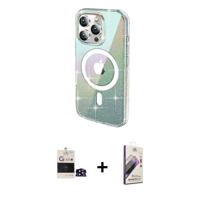 MARSİLYAN™- iPhone 14 Pro Max Kılıf Odak Modern Serisi - Siyah Bilvis 3D Mat Cam Ekran Koruyucu + Bilvis Titan Kamera Lens - SH