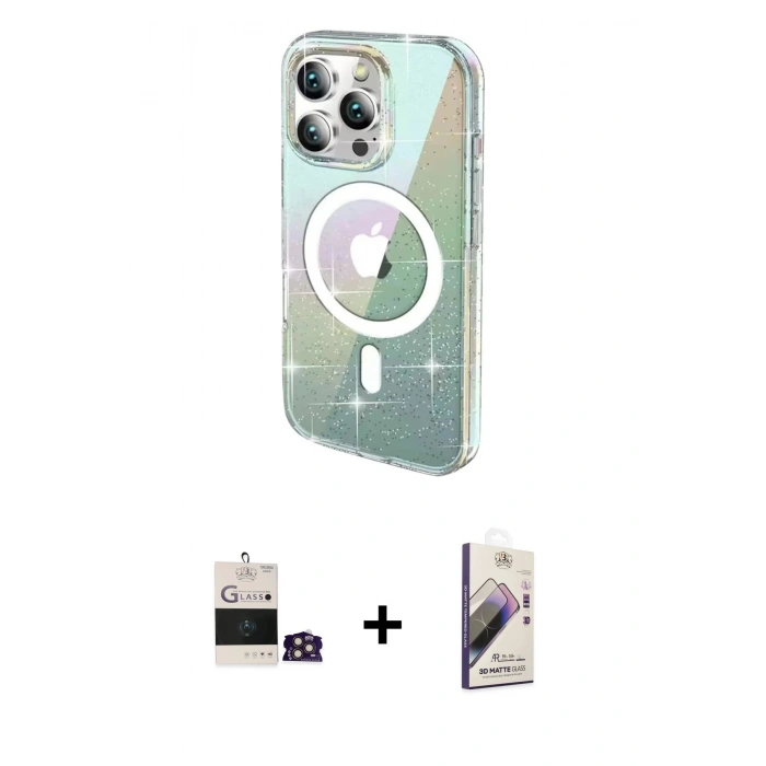 MARSİLYAN™- iPhone 14 Pro Max Kılıf Odak Modern Serisi - Siyah Bilvis 3D Mat Cam Ekran Koruyucu + Gold Bilvis Titan Kamera Lens