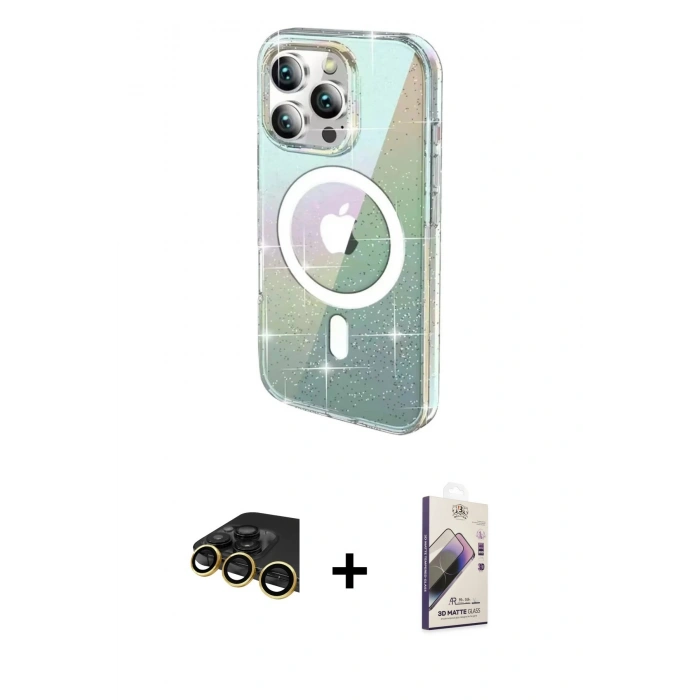 MARSİLYAN™- iPhone 14 Pro Max Kılıf Odak Modern Serisi - Siyah Bilvis 3D Mat Cam Ekran Koruyucu + Raze Metal Kamera Lens - GD