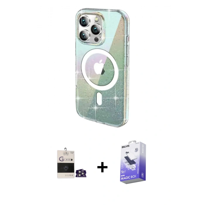 MARSİLYAN™- iPhone 14 Pro Max Kılıf Odak Modern Serisi - Siyah Bilvis 5in1 5D Magic Hayalet Cam Ekran Koruyucu + Bilvis Titan Kamera Lens - GS