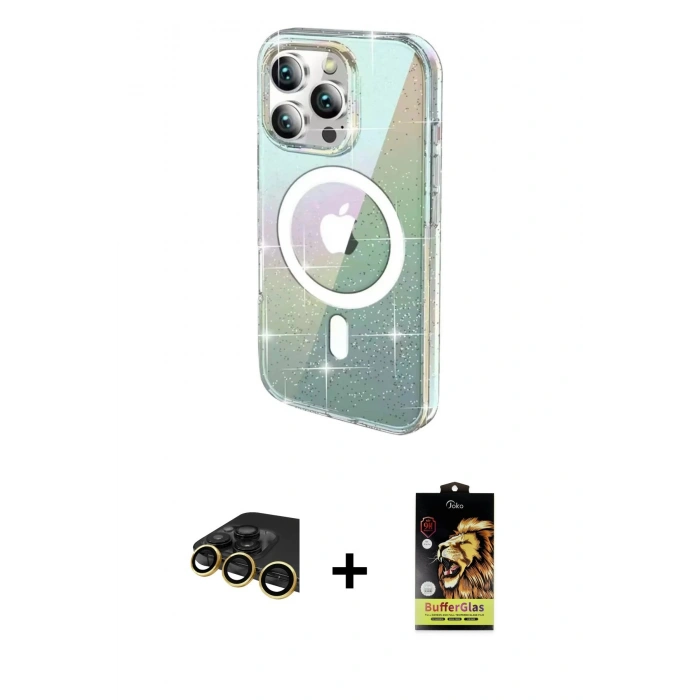 MARSİLYAN™- iPhone 14 Pro Max Kılıf Odak Modern Serisi - Siyah Buffer Cam Ekran Koruyucu + Raze Metal Kamera Lens - GD