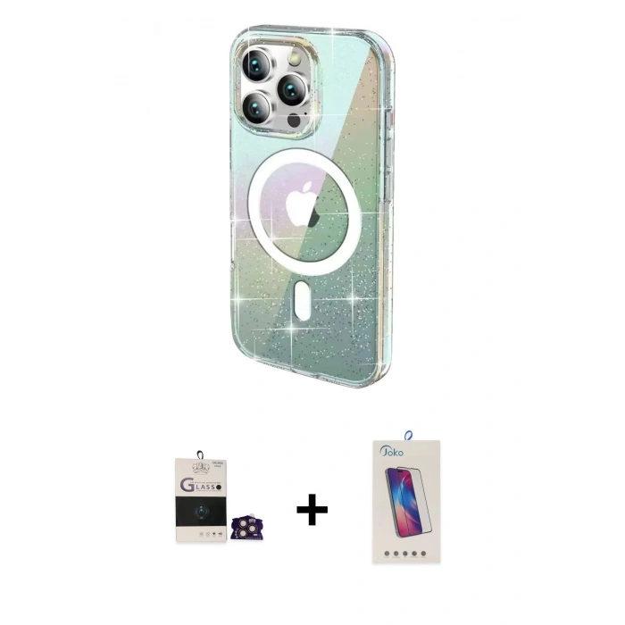 MARSİLYAN™- iPhone 14 Pro Max Kılıf Odak Modern Serisi - Siyah Joko 5D Cam + Gold Bilvis Titan Kamera Lens