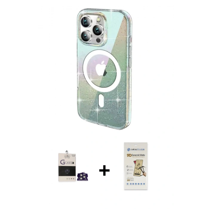 MARSİLYAN™- iPhone 14 Pro Max Kılıf Odak Modern Serisi - Siyah Mat Seramik Nano Ekran Koruyucu + Bilvis Titan Kamera Lens - GS