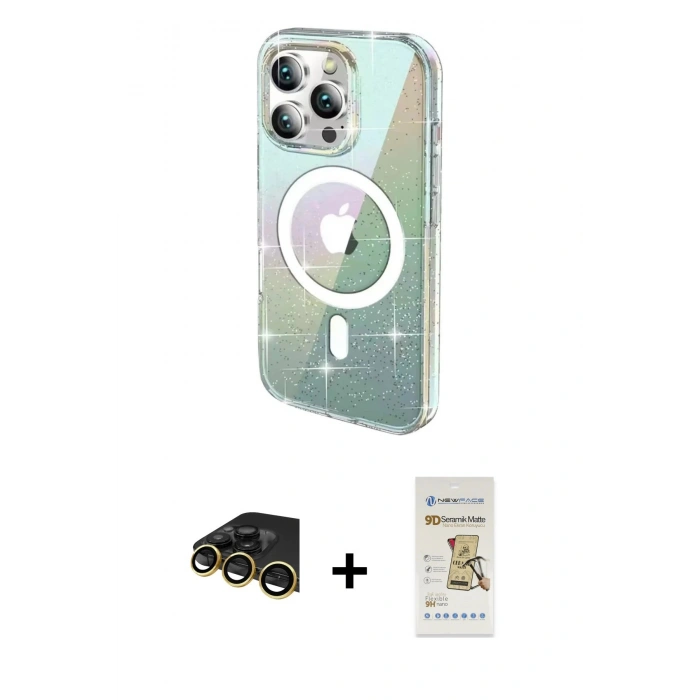 MARSİLYAN™- iPhone 14 Pro Max Kılıf Odak Modern Serisi - Siyah Mat Seramik Nano Ekran Koruyucu + Raze Metal Kamera Lens - GD