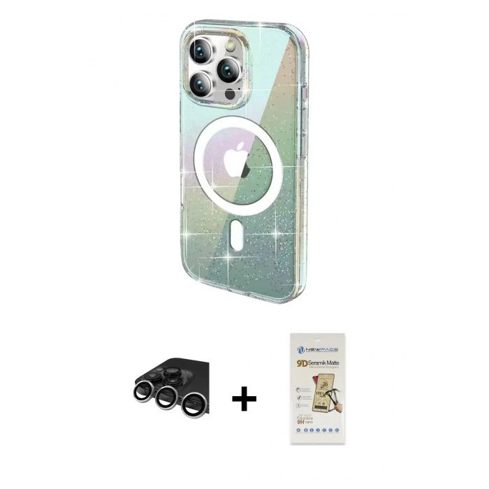 MARSİLYAN™- iPhone 14 Pro Max Kılıf Odak Modern Serisi - Siyah Mat Seramik Nano Ekran Koruyucu + Raze Metal Kamera Lens - GS