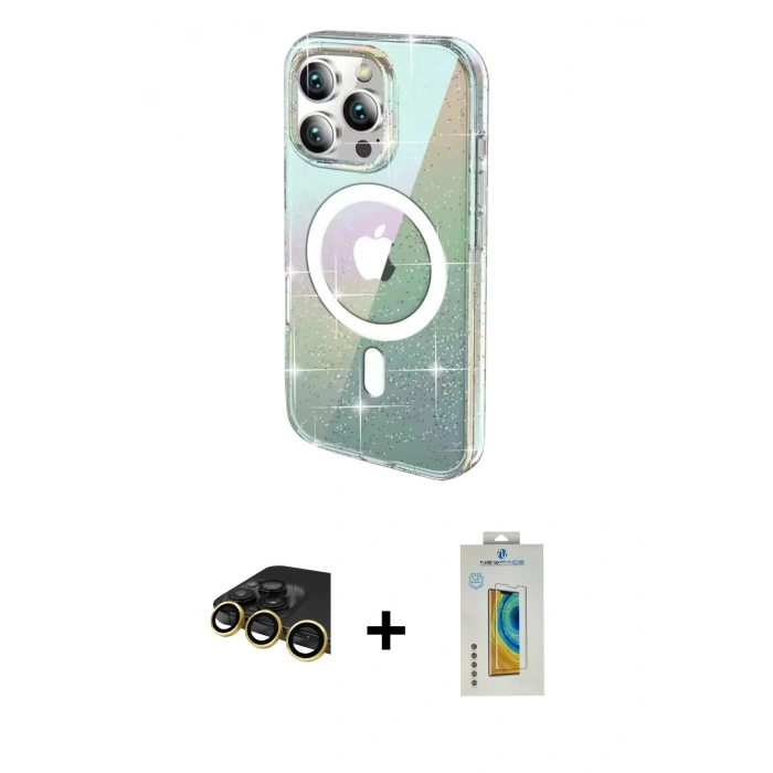 MARSİLYAN™- iPhone 14 Pro Max Kılıf Odak Modern Serisi - Siyah Polymer Nano Ekran Koruyucu + Raze Metal Kamera Lens - GD
