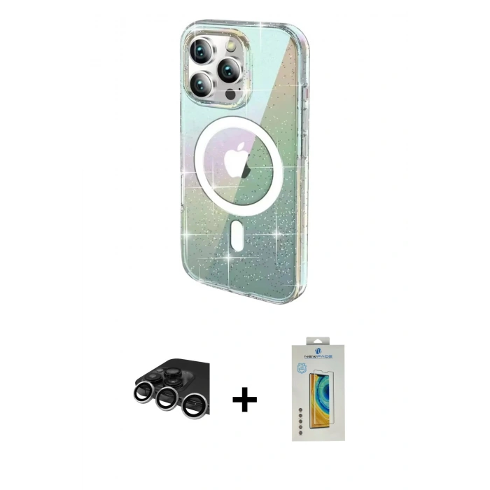 MARSİLYAN™- iPhone 14 Pro Max Kılıf Odak Modern Serisi - Siyah Polymer Nano Ekran Koruyucu + Raze Metal Kamera Lens - GS