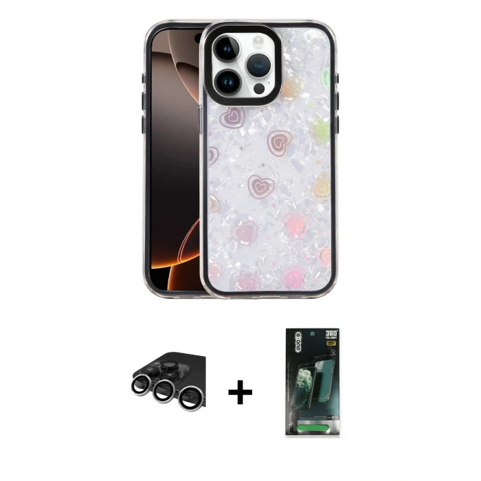 MARSİLYAN™- iPhone 14 Pro Max Kılıf Odak Prime - Şeffaf 360 Full Body Arka Koruyucu + Raze Metal Kamera Lens - GS