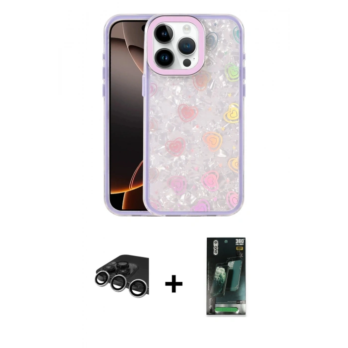 MARSİLYAN™- iPhone 14 Pro Max Kılıf Odak Prime - Şeffaf 360 Full Body Arka Koruyucu + Raze Metal Kamera Lens - GS