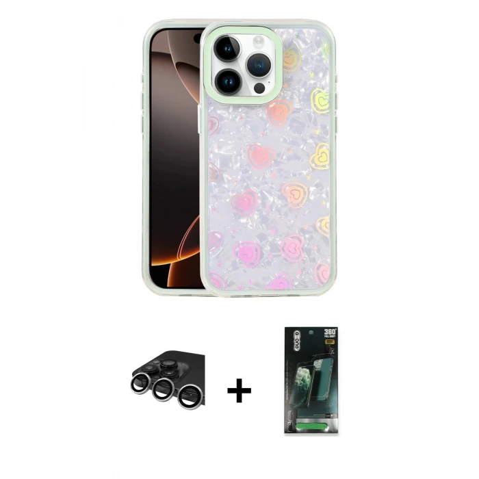 MARSİLYAN™- iPhone 14 Pro Max Kılıf Odak Prime - Şeffaf 360 Full Body Arka Koruyucu + Raze Metal Kamera Lens - GS