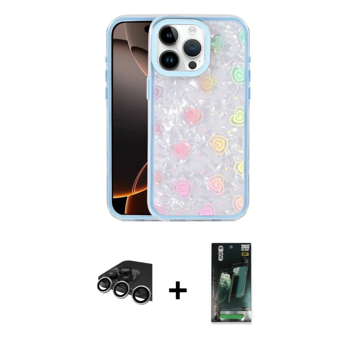 MARSİLYAN™- iPhone 14 Pro Max Kılıf Odak Prime - Şeffaf 360 Full Body Arka Koruyucu + Raze Metal Kamera Lens - GS