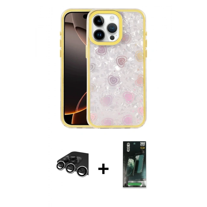 MARSİLYAN™- iPhone 14 Pro Max Kılıf Odak Prime - Şeffaf 360 Full Body Arka Koruyucu + Raze Metal Kamera Lens - GS