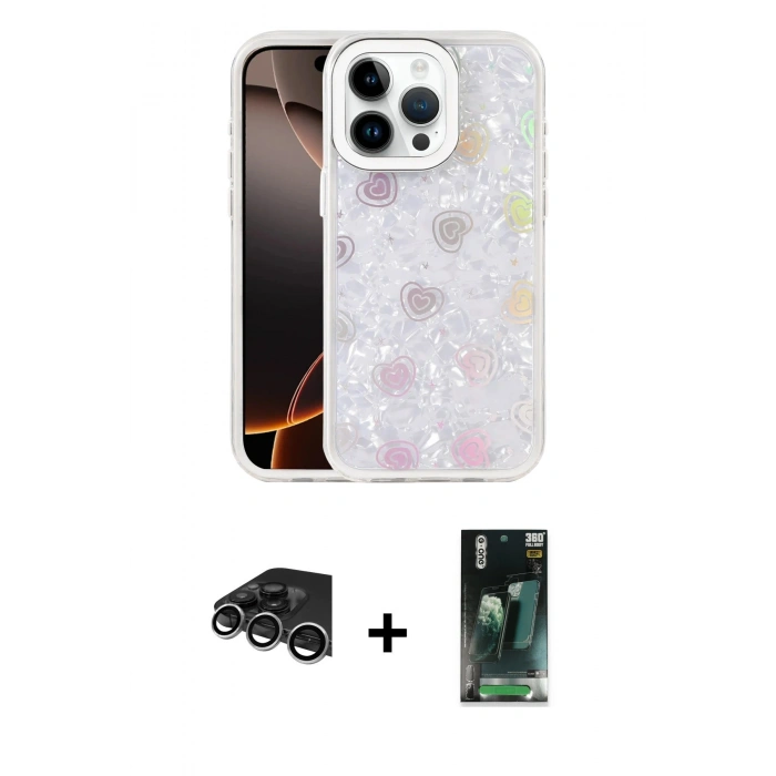 MARSİLYAN™- iPhone 14 Pro Max Kılıf Odak Prime - Şeffaf 360 Full Body Arka Koruyucu + Raze Metal Kamera Lens - GS